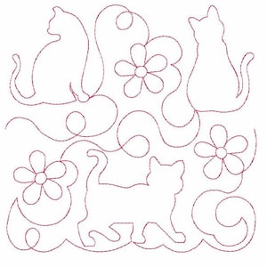 3 CATS EDGE To EDGE Embroidery - Cat Lover, Quilts, Quilting- Fits a 5x5", 6x6", 7x7", 8x8" & 10x10" Hoop - Machine Embroidery Designs