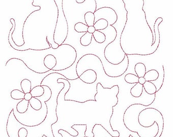 3 CATS EDGE To EDGE Embroidery - Cat Lover, Quilts, Quilting- Fits a 5x5", 6x6", 7x7", 8x8" & 10x10" Hoop - Machine Embroidery Designs
