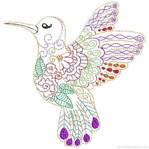 WHIMSICAL HUMMINGBIRD EMBROIDERY - Machine Embroidery Design