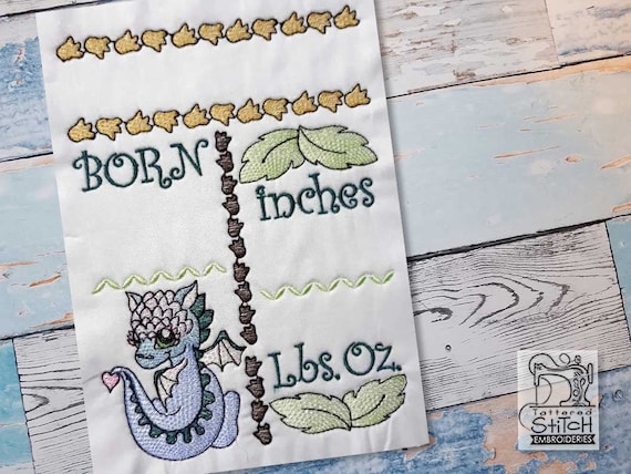 BABY DRAGON Birth ANNOUNCEMENT - Fits into a 5x7" & 6x10" Hoop - Machine Embroidery