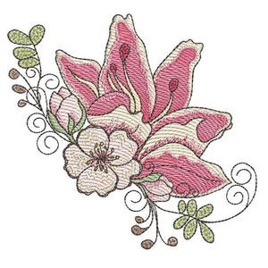 Cherry Blossom Lilly Cluster (Flowers Only - NO Background)- Fits a 4x4" and 5x7" Hoop - Machine Embroidery Designs