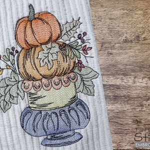 PUMPKIN TOPIARY Embroidery - Pumpkins, Squash, Topiary, Kitchen, Fall - Instant Downloadable Machine Embroidery - Light Fill Stitch