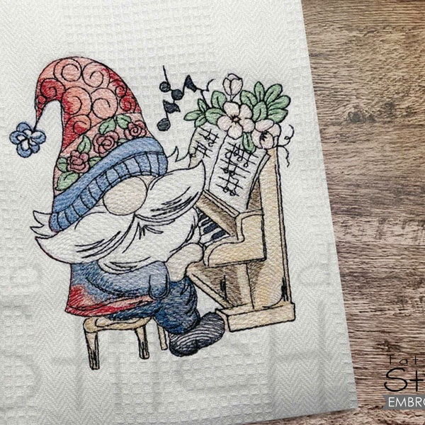 PIANO GNOME - Sewing, Crafting, Embroidery, Gifting - Downloadable Machine Embroidery