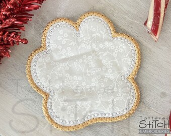 POSAVASOS DE PATA EN BLANCO - Bordado - Montaña rusa, Plantilla, Crear, Pata, Amante del perro - Bordado de máquina descargable - Relleno de luz