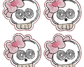 Sweet Skull Feltie - 4 up. Machine Embroidery Design. 4x4 Hoop Instant Download. Felties. Halloween Feltie. Skull. Feltie. Pink Bow