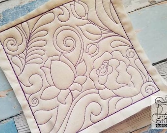 Spring Rose Quilt Block - Fits a 5x5", 6x6", 7x7" and 8x8" Hoop - Machine Embroidery Designs