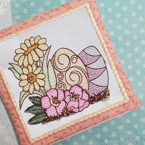 EASTER Daisies & Eggs MUG RUG Embroidery - Fits a 5x7&quot; and Hoop - Machine Embroidery Designs