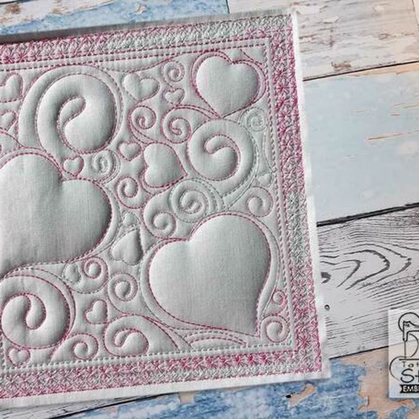 Hearts Quilt Block Background -Fits a 5x5 », 6x6 », 7x7 », 8x8 » & 10x10 » Hoop - Machine Embroidery Designs