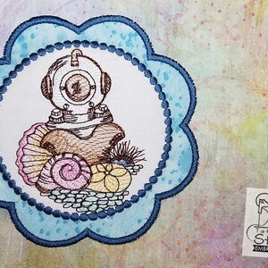 Vintage Taucher Helm Untersetzer - Maschine Stickerei Design. 5 x 7 In the Hoop Instant Download