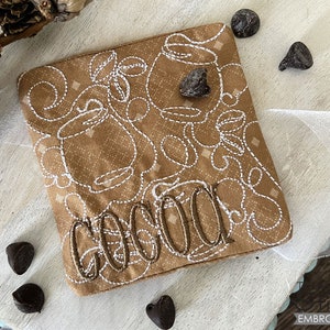 COCOA Coaster- Embroidery - Coaster, Cocoa, Hot Cocoa, Chocolate, Gift, Christmas - Downloadable Machine Embroidery - Light Fill Stitch