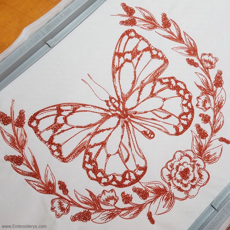 Regal BUTTERFLY REDWORK EMBROIDERY Machine Embroidery Etsy