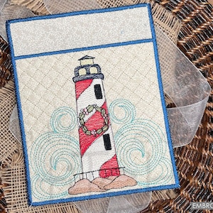 HOLIDAY LIGHTHOUSE POCKET Potholder - Sewing, Crafting, Embroidery, Gifting - Downloadable Machine Embroidery