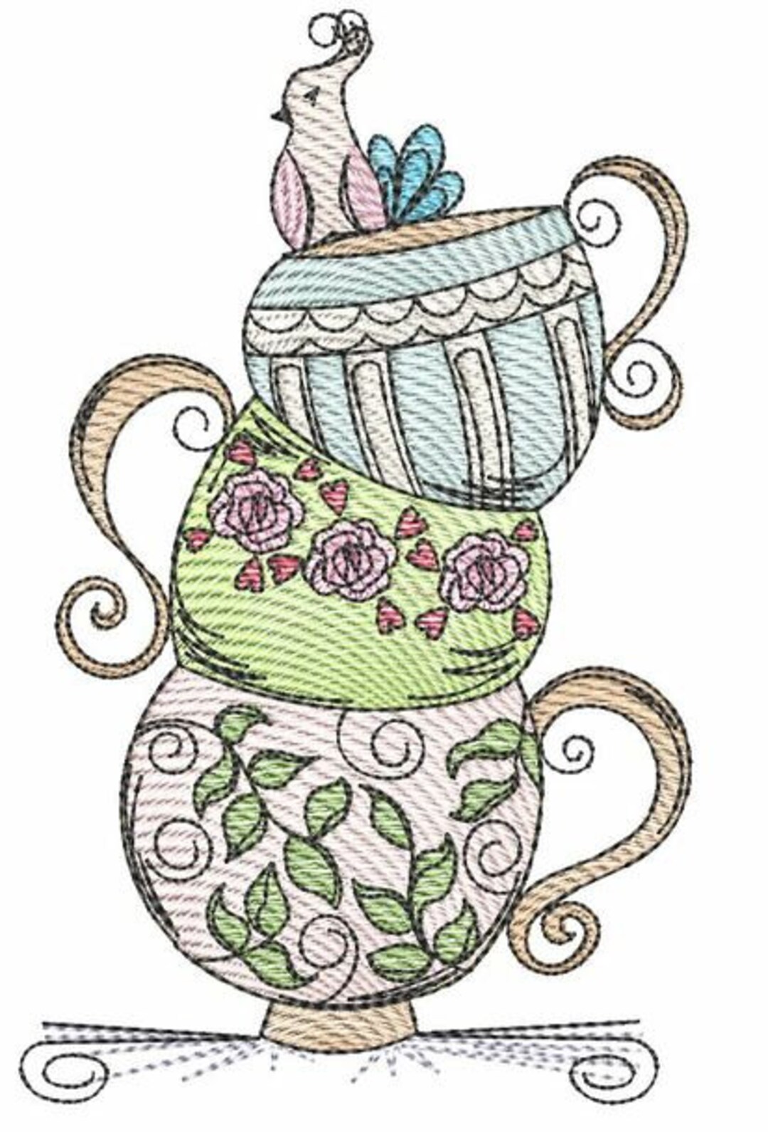 THREE TEACUPS 4 EMBROIDERY Tea, Tea Lover, Tea Cups, Kitchen, Towel