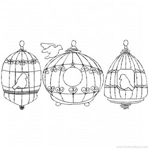Birdcages Redwork - Machine Embroidery Design