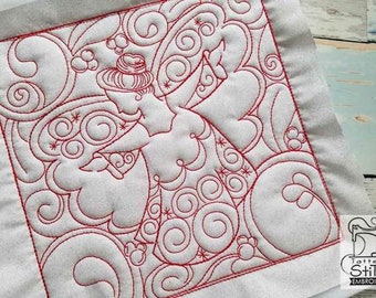 Angel Quilt Block - Multiple Sizes - In the Hoop - Continuous Line - Instant Downloadable Machine Embroidery