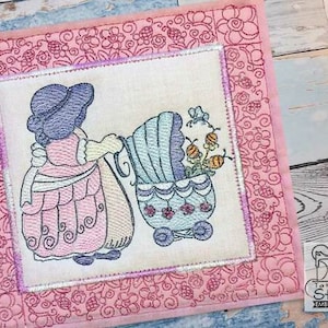 Sunbonnet Sue Quilt Block 2 - Fits a 5x5&quot;, 6x6&quot;, 7x7&quot;, 8x8&quot; & 10x10&quot; Hoop - Machine Embroidery Designs
