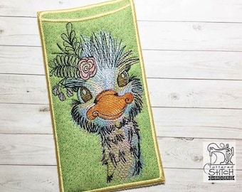 EMU BRILLENHÜLLE - Vogel, Emu Stickerei, Brille, Hülle, Handgemacht - Passt zu einem 15x7&quot; Hoop - Maschinenstickerei Designs