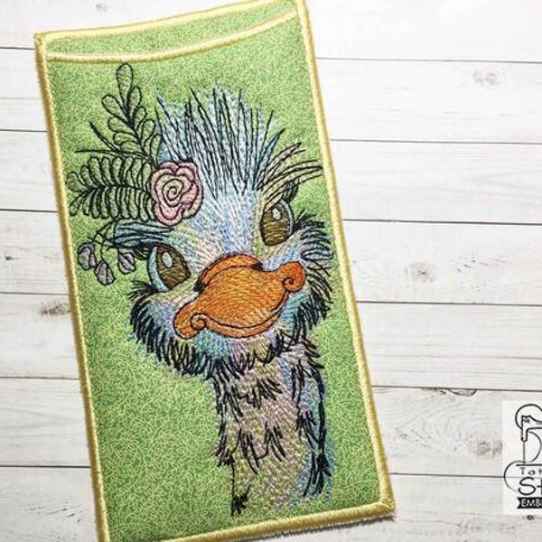 EMU GLASSES CASE - Bird, Emu Embroidery, Glasses, Case, Handmade - Fits a 5x7" Hoop - Machine Embroidery Designs