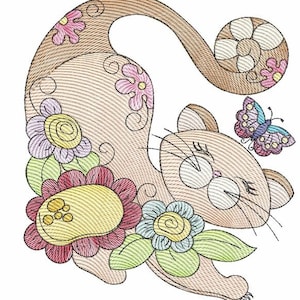 Cat 5 (No Quilt Block Background) -Fits a 4x4&quot;, 5x7&quot;& 8x8&quot; Hoop - Machine Embroidery Designs