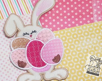 Bunny with Eggs Applique- In the Hoop - Fits into a 5x7 & 7x12" Hoop - Instant Downloadable Machine Embroidery