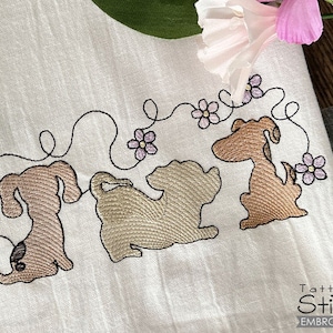 DOGS Border - Embroidery Bundle - Border, Flowers Dogs, Ruff, Dog Lover, Border- Downloadable Machine Embroidery - Light Fill Stitch