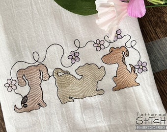 DOGS Border - Embroidery Bundle - Border, Flowers Dogs, Ruff, Dog Lover, Border- Downloadable Machine Embroidery - Light Fill Stitch