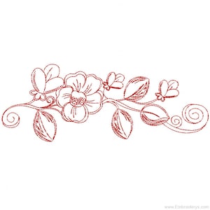 Desert Rose Border Redwork - Machine Embroidery Design. 5x7 & 8x14 Hoop. Instant Download. Floral Red Work. Cherry Blossom. Swirls.