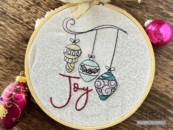 3 ORNAMENTS JOY - Christmas - Instant Downloadable Machine Embroidery -  Light Fill Stitch