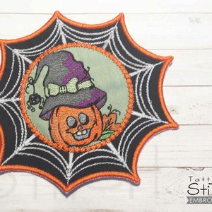 PUMPKIN WITCH Web COASTER Embroidery - Halloween - Fits in a 5x7&quot; Hoop - Instant Downloadable Machine Embroidery