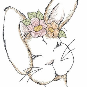 Sketched Bunny Face - Fits a 4x4" & 5x7" Hoop - Machine Embroidery Designs