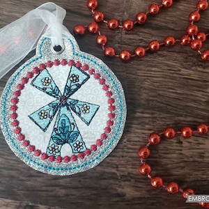 CHRISTMAS DUTCH WINDMILL Ornament - Sewing, Crafting, Embroidery, Gifting - Downloadable Machine Embroidery