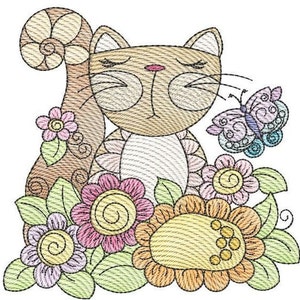 Cat 1 (No Quilt Block Background) -Fits a 4x4&quot;, 5x7&quot;& 8x8&quot; Hoop - Machine Embroidery Designs