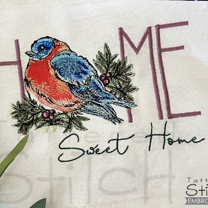 BLUEBIRD HOME SWEET Home Embroidery - Fall, Birds, Bluebirds, Towel Embroidery, Kitchen  - Machine Embroidery Designs