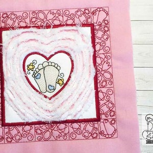 BABY Heart 4 CHENILLE QUILT Block Embroidery - Fits a 6x6&quot;, 7x7&quot;, 8x8&quot; & 10x10&quot; Hoop - Machine Embroidery Designs