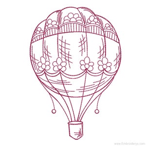 Hot Air Balloon Redwork - Machine Embroidery Design