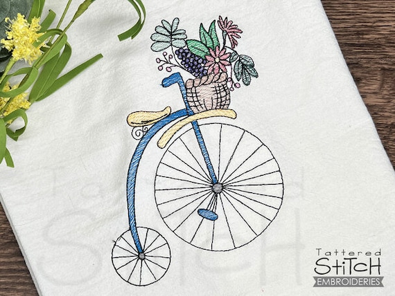 PENNY FARTHING BICYCLE Embroidery Vintage Cycling Instant Downloadable Machine Embroidery Light Fill Stitch
