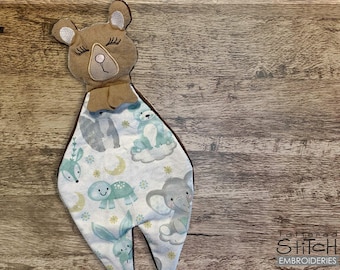 BEAR LOVEY EMBROIDERY - Bear Lovey, Baby, Baby Blanket, Baby Lovey, Security Blanket - Fits a 4x4 Hoop - Machine Embroidery Designs