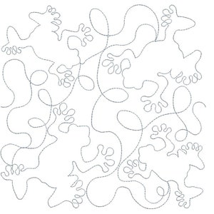 Può includere: Un disegno in bianco e nero di un motivo ripetitivo di forme astratte stilizzate. Le forme assomigliano a una serie di forme organiche collegate.