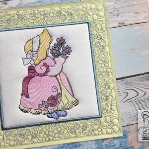 Sunbonnet Sue Quilt Block 1 - Fits a 5x5&quot;, 6x6&quot;, 7x7&quot;, 8x8&quot; & 10x10&quot; Hoop - Machine Embroidery Designs