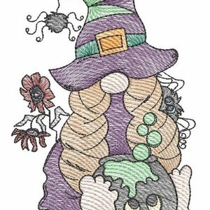 GNOME with CAULDRON Embroidery - HALLOWEEN, Witch, Gnomes - Fits a 4x4 & 5x7 Hoop - Machine Embroidery Designs