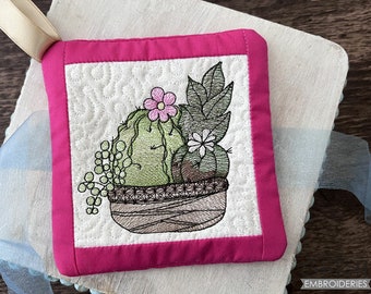 SUCCULENT 1  Pot Holder Embroidery - Cactus, Cacti, Succulents, Desert, Desert Embroidery -Fits a 4x4" Hoop - Machine Embroidery Designs