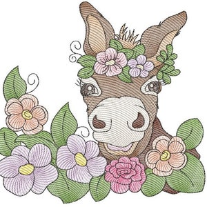 DONKEY EMBROIDERY (No QB Background) - Fits a 4x4&quot;, 5x7 & 8x8&quot; Hoop - Machine Embroidery Designs