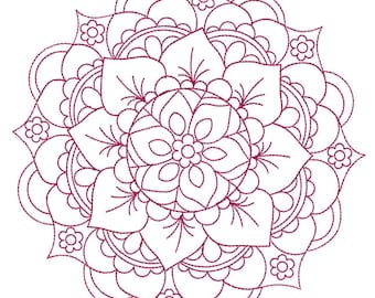 MANDALA Medallion REDWORK EMBROIDERY - Machine Embroidery Design