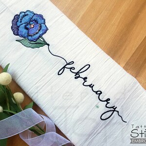 FEBRUARY VIOLETS -Birth Month Flowers Word Stem - Embroidery - Floral - Downloadable Machine Embroidery - Light Fill Stitch