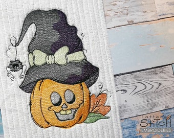 PUMPKIN WITCH Embroidery - HALLOWEEN, Witch, Pumpkin - Fits a 4x4, 5x7 & 6x10" Hoop - Machine Embroidery Designs