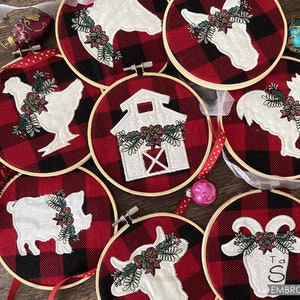 HOLLY Berry FARM Animals EMBROIDERY Bundle 1 - Goat, Pig, Horse, Bull, Applique, Christmas  - Downloadable Machine Embroidery