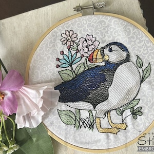 FEBRUARY Birds Of The Month - PUFFINS- Embroidery  - Puffin, Floral, Birds, Bird of the Month, February - Machine Embroidery Designs