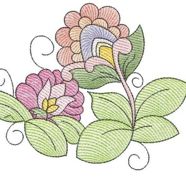 JACOBEAN CORNER Flourish 3 - Embroidery  - Book Lover, Spring, Books, Floral - Downloadable Machine Embroidery - Light Fill Stitch