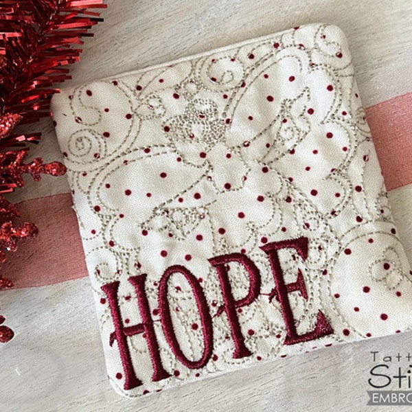 HOPE Coaster- Embroidery Design - Coaster, Angel, Christmas Angels, Christmas, Holiday - Downloadable Machine Embroidery - Light Fill Stitch