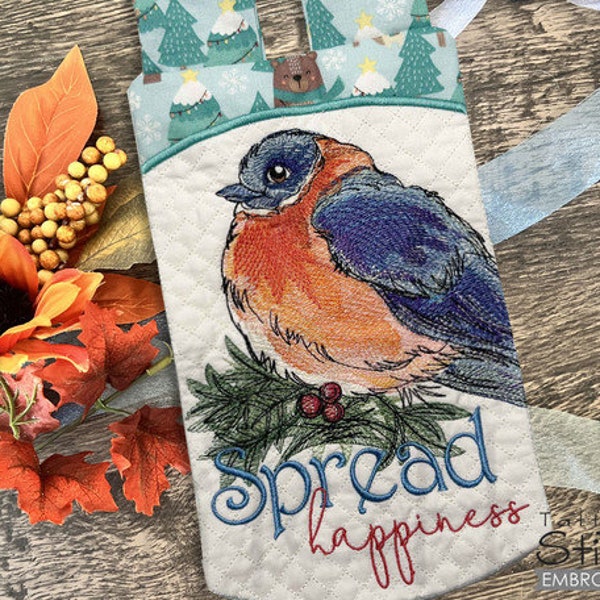 Spread HAPPINESS Garden FLAG - Embroidery  - Flags, Farm Embroidery, Bluebird, Birds - Downloadable Machine Embroidery - Light Fill Stitch